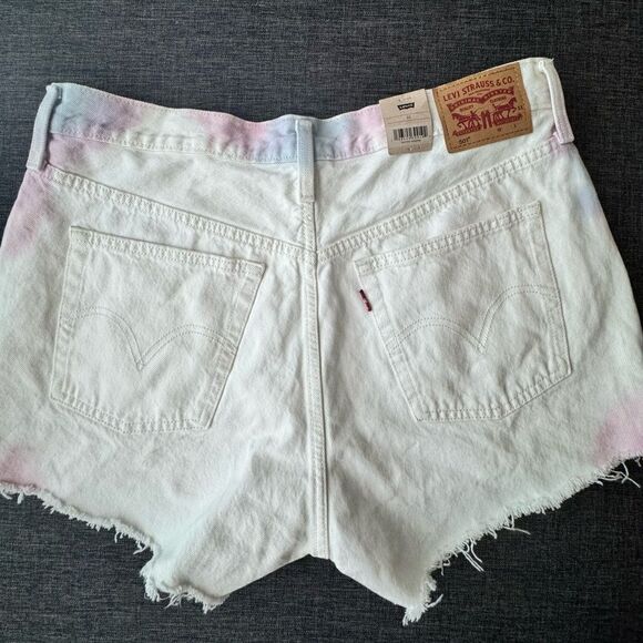 Women’s Levi 501 White Shorts With Pink And Blue Tye Dye Size 33 - Picture 2 of 12